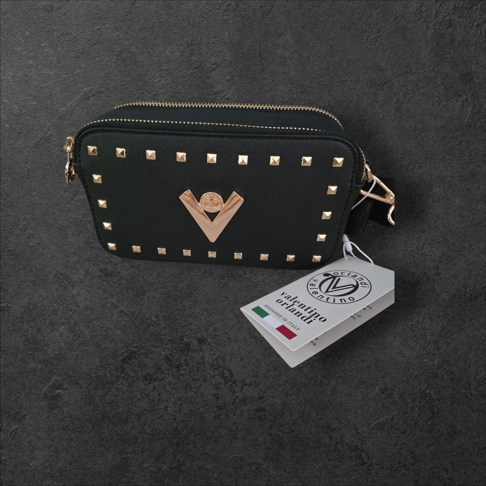 Valentino Orlandi Black Studded Crossbody Bag